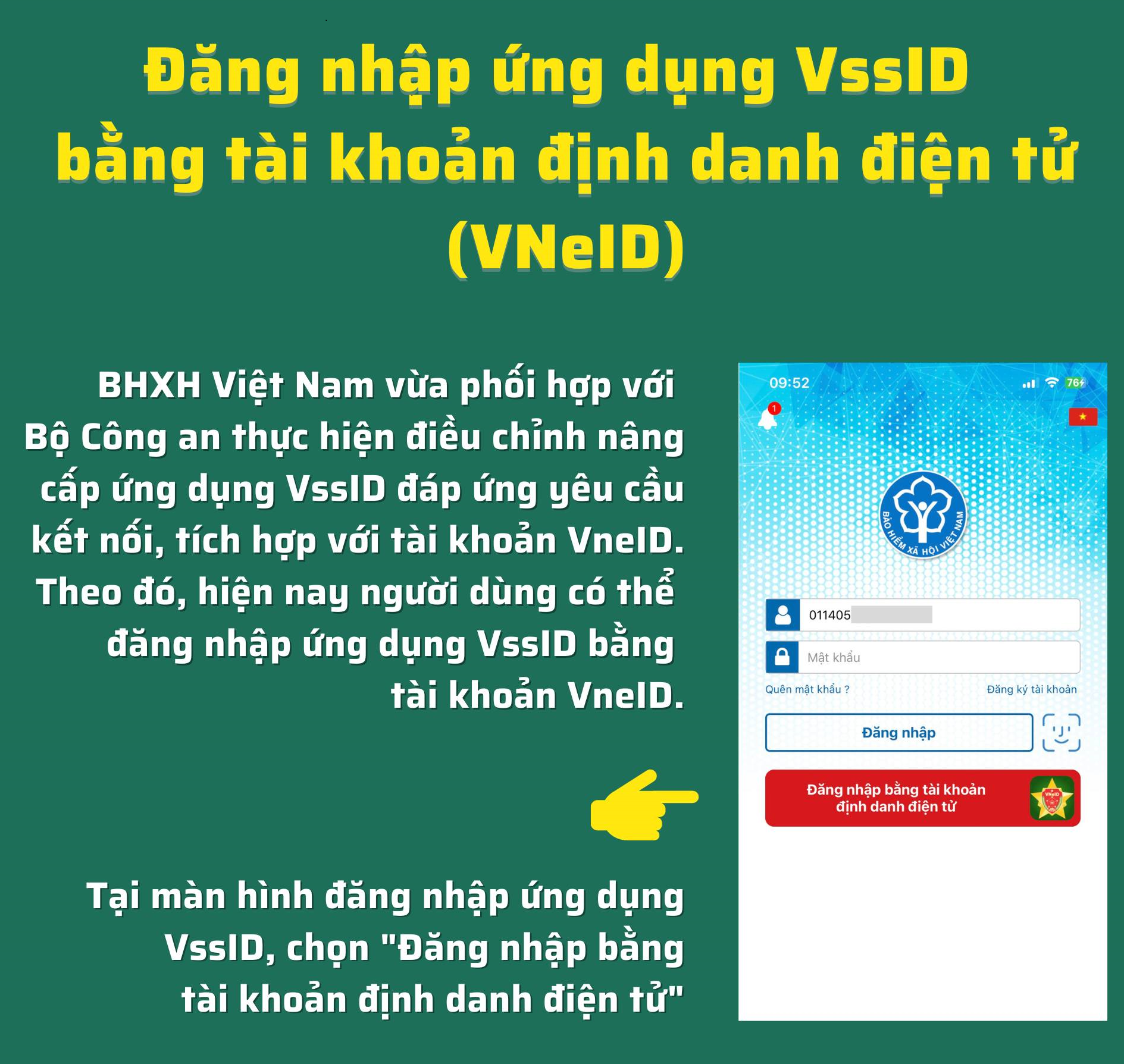 Hướng dẫn đăng nhập ứng dụng VssID bằng tài khoản VneID